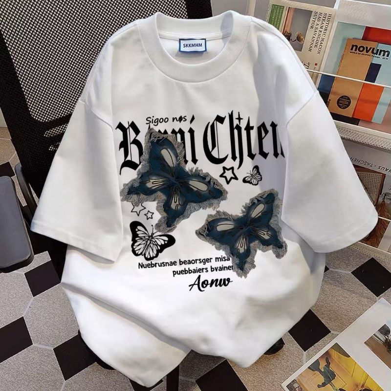Kaos Oversize Wanita Korean Style Kupu-Kupu Vintage