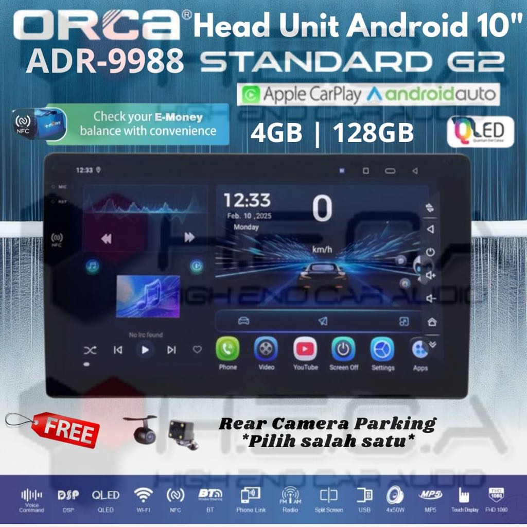 Jual ORCA Standard G2 4/128 GB 10 inch QLED NFC ADR-9988 Head Unit ...