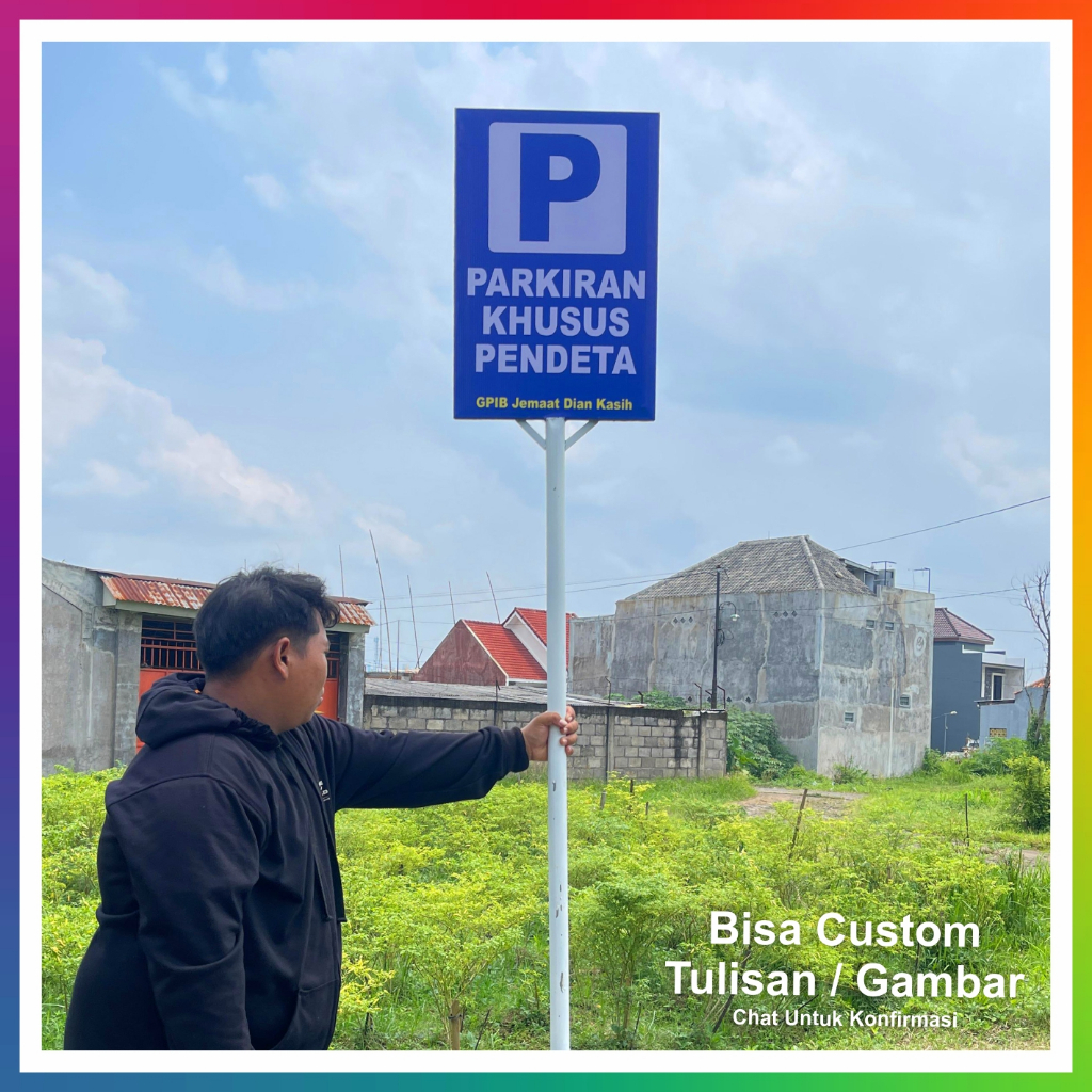 Jual Papan Rambu Parkir + Tiang Besi Plang 60 x 40 cm tinggi 260 cm ...