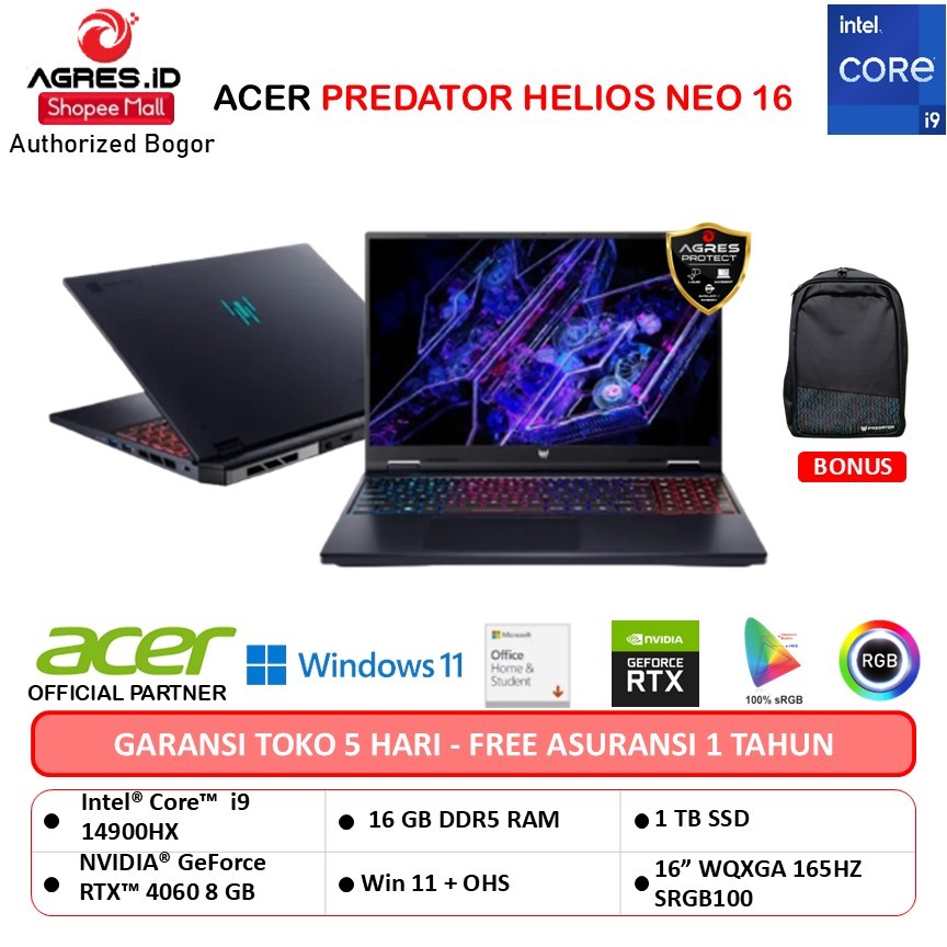 Jual ACER PREDATOR HELIOS NEO 16 I9 14900HX RTX4060 8GB/ 16GB 1TB W11 ...