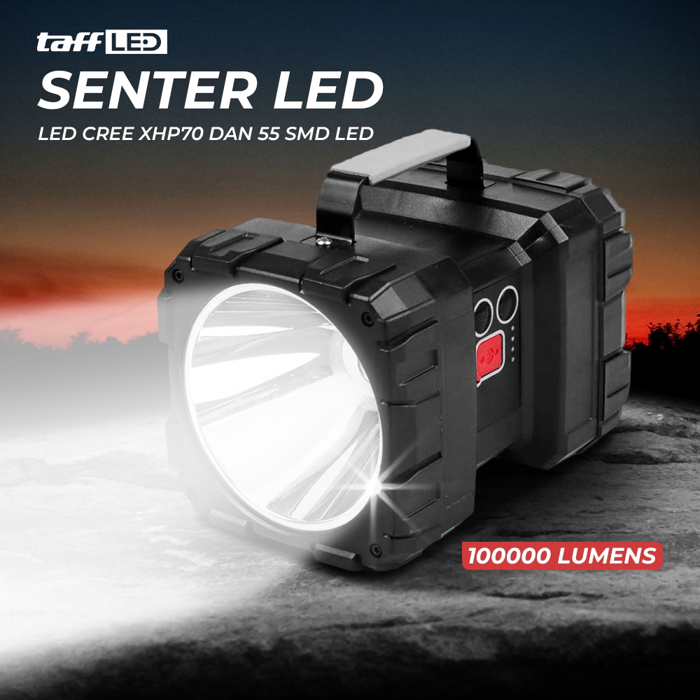 Jual TaffLED Senter LED Flashlight Recharge XHP70 dan 55 SMD 100000 ...