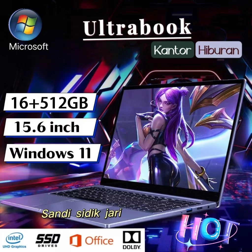 Laptop Ultrabook Peningkatan Baru Laptop asli Brand baru Laptop Murah RAM 12GB+512GB SSD Windows 10/11 Layar HD 15,6'' inch Laptop Game Profesional Empat nti dan delapan utas Desain Grafis Pengeditan Game Besar Garansi satu tahun hadiah - foto 1
