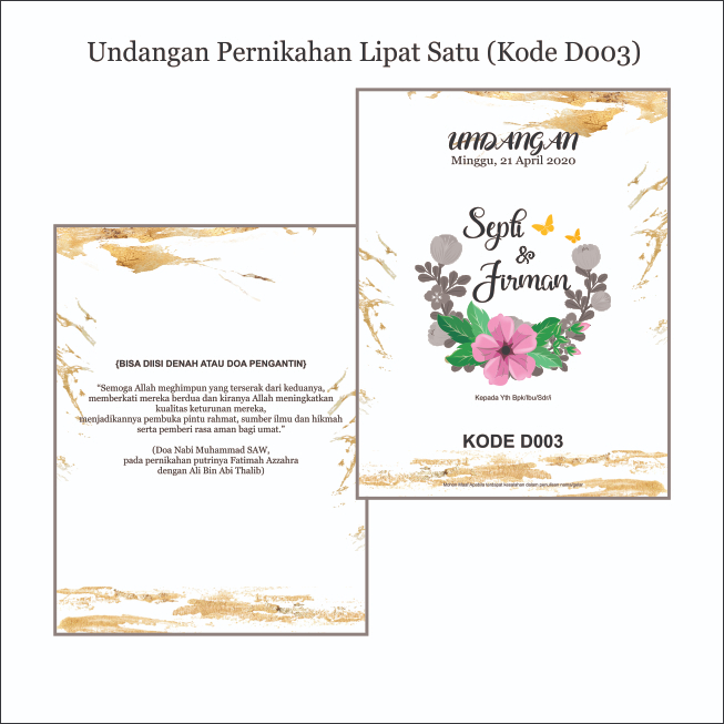 Jual UNDANGAN PERNIKAHAN/CETAK UNDANGAN CUSTOM/KODE D003_MODEL LIPAT 1 ...