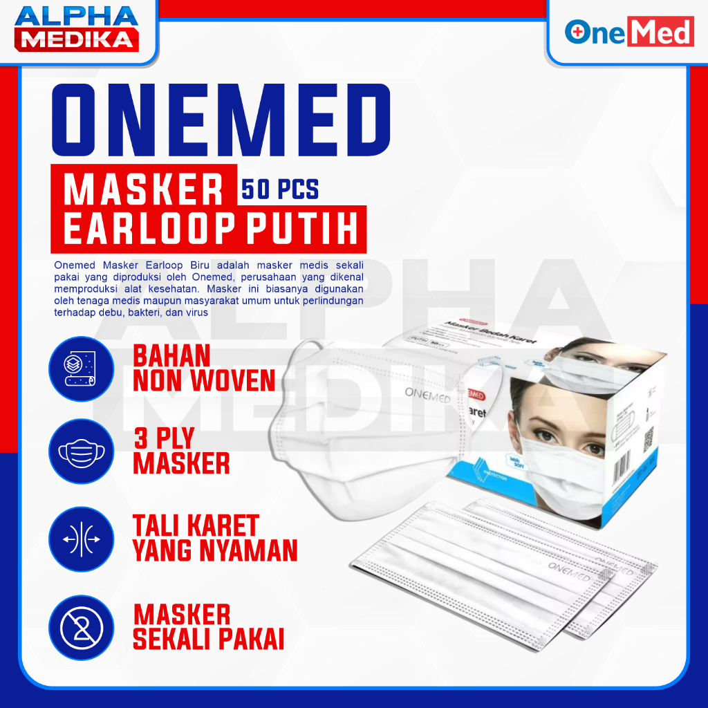 Jual ONEMED - Masker Medis Onemed Putih 3ply isi 50 / Masker Putih ...