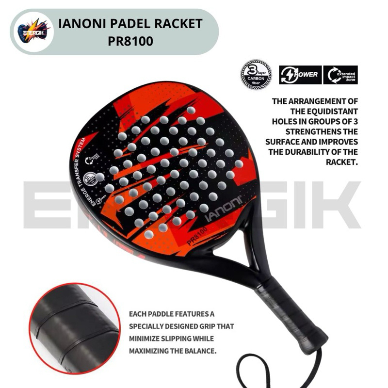 Jual IANONI Padel Racket Carbon Fiber PR8100-Red | Shopee Indonesia