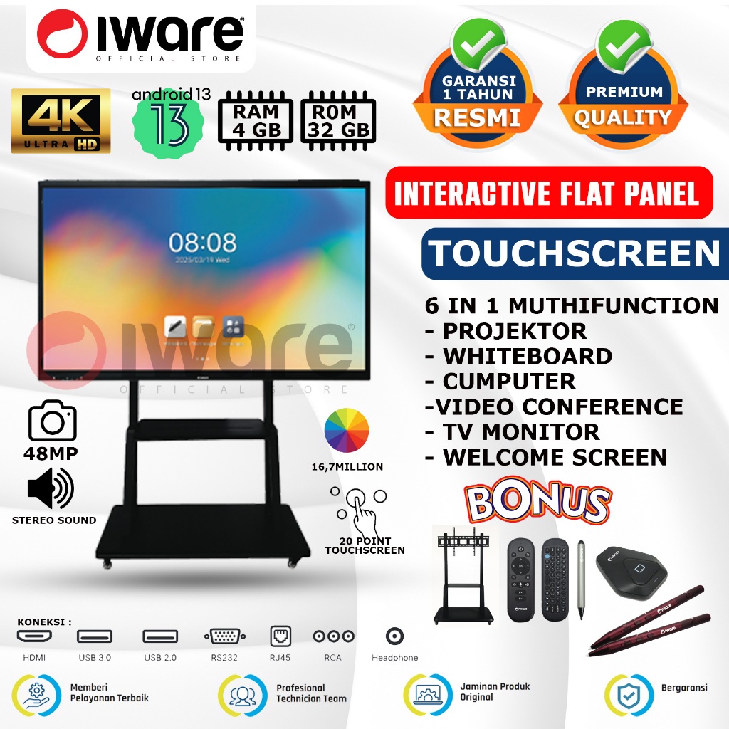 Jual Iware Interactive Flat Panel Series Android 13 4/32GB 4K Ultra IF ...