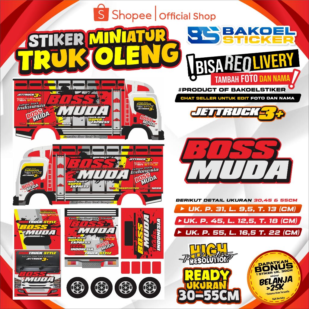 Jual STIKER MINIATUR TRUK OLENG BOSS MUDA UK. 45/30CM | Shopee Indonesia
