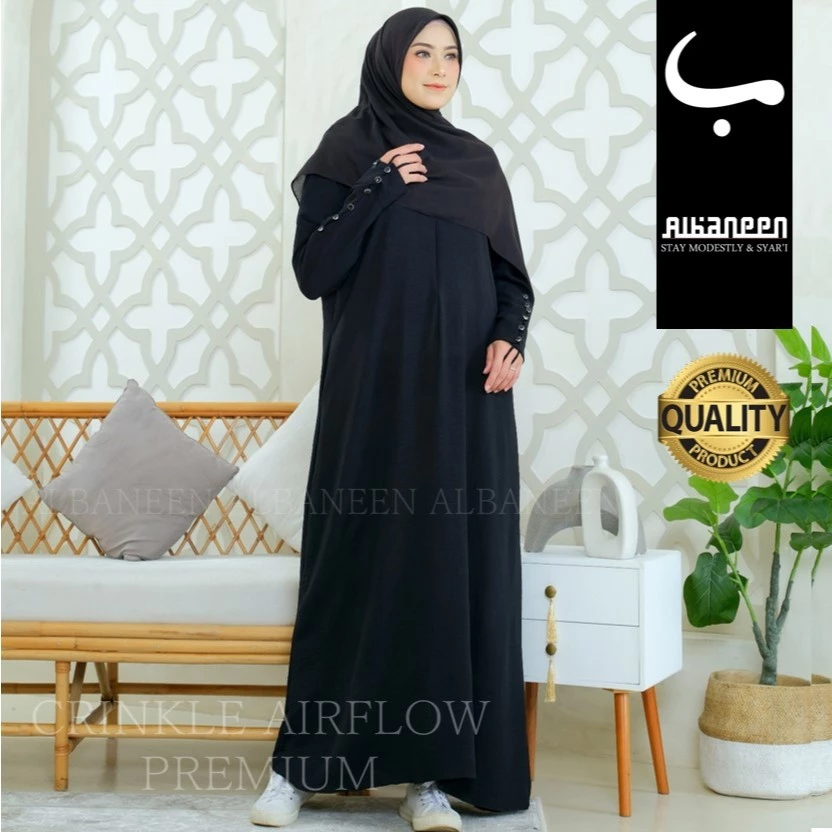 Detail gamis hitam jetblack premium