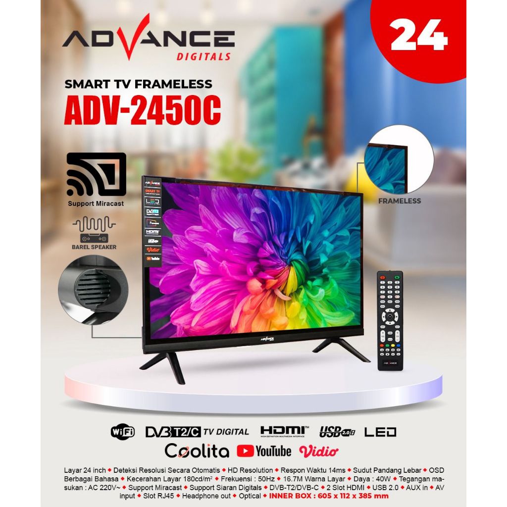 Jual ADVANCE SMART TV HOMEPAGE 2450C 24INCH | Shopee Indonesia