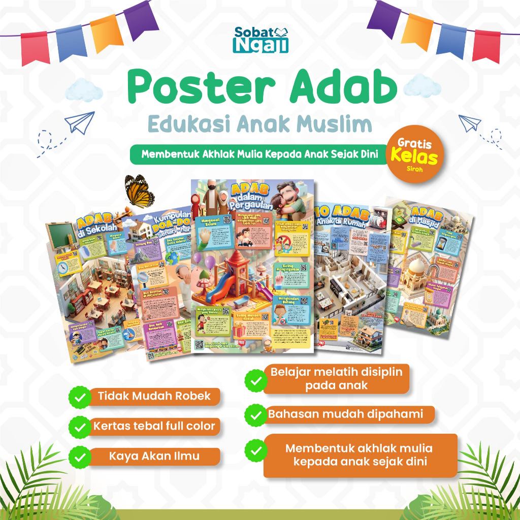 Jual POSTER ADAB EDUKASI ANAK MUSLIM | Poster Adab Lengkap 5 in 1 ...