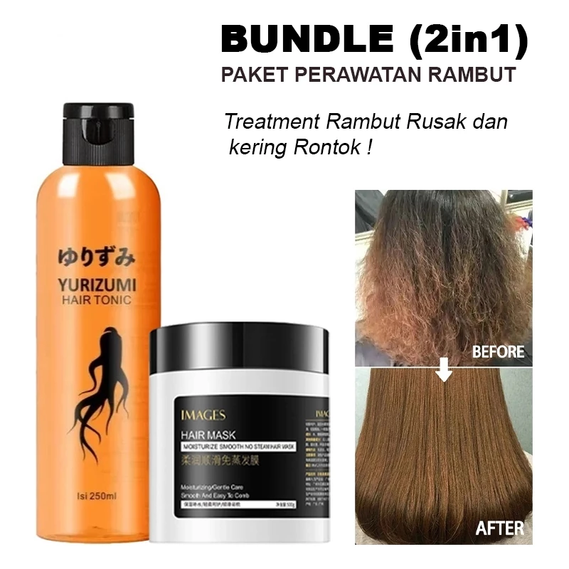 PAKET 2in1 Hair Mask dan Hair Tonic  Ginseng Treatment Rambut Bercabang dan Rusak | AutoStock