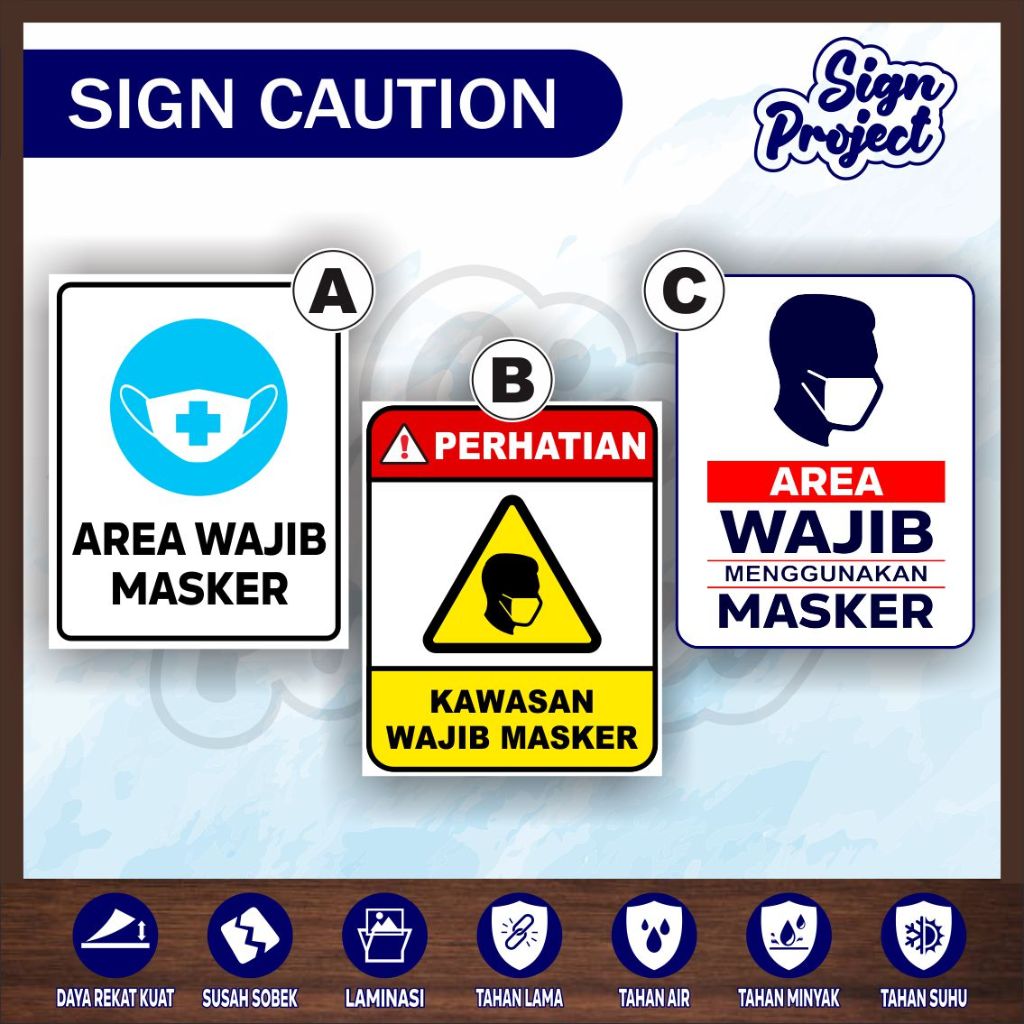 Jual Stiker Peringatan | Sticker Warning Sign | WAJIB PAKAI MASKER ...