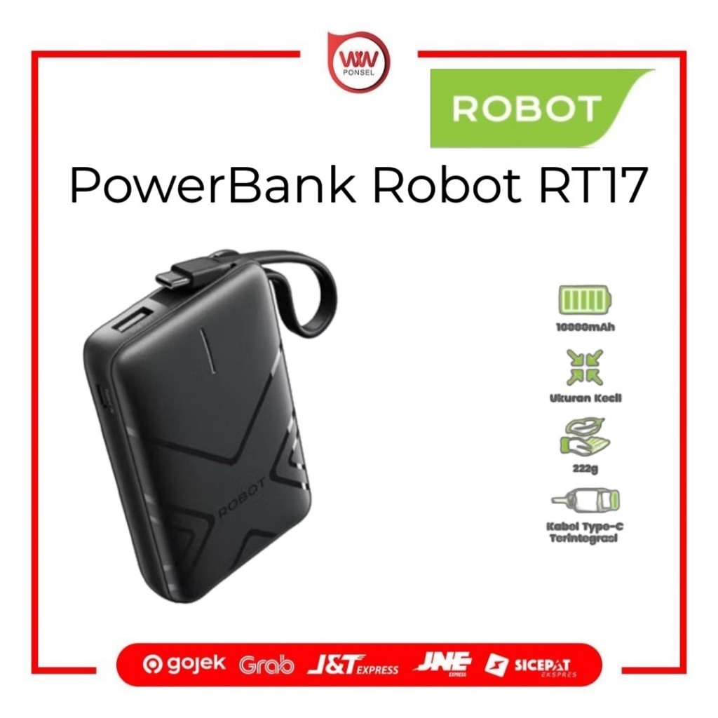ROBOT RT17 Powerbank Mini 10000mAh with Cable USB to Type C Fast Charging