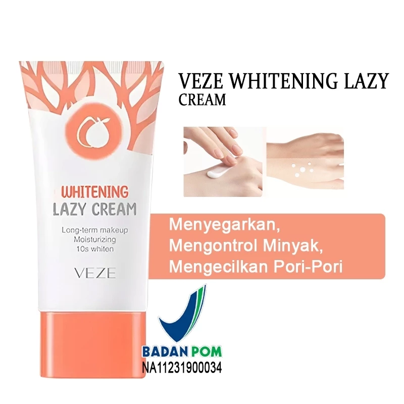 [BPOM] VEZE Whitening Lazy Cream 30g Krim Wajah Pemutih Wajah Niacinamide Waterproof | AutoStock