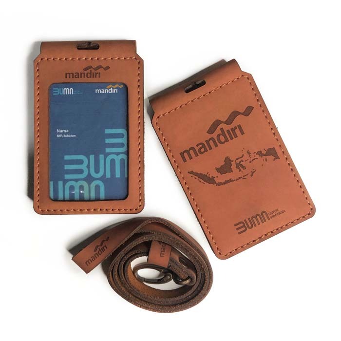 Jual id card kulit sapi asli nametag holder custom cetak logo nama ...