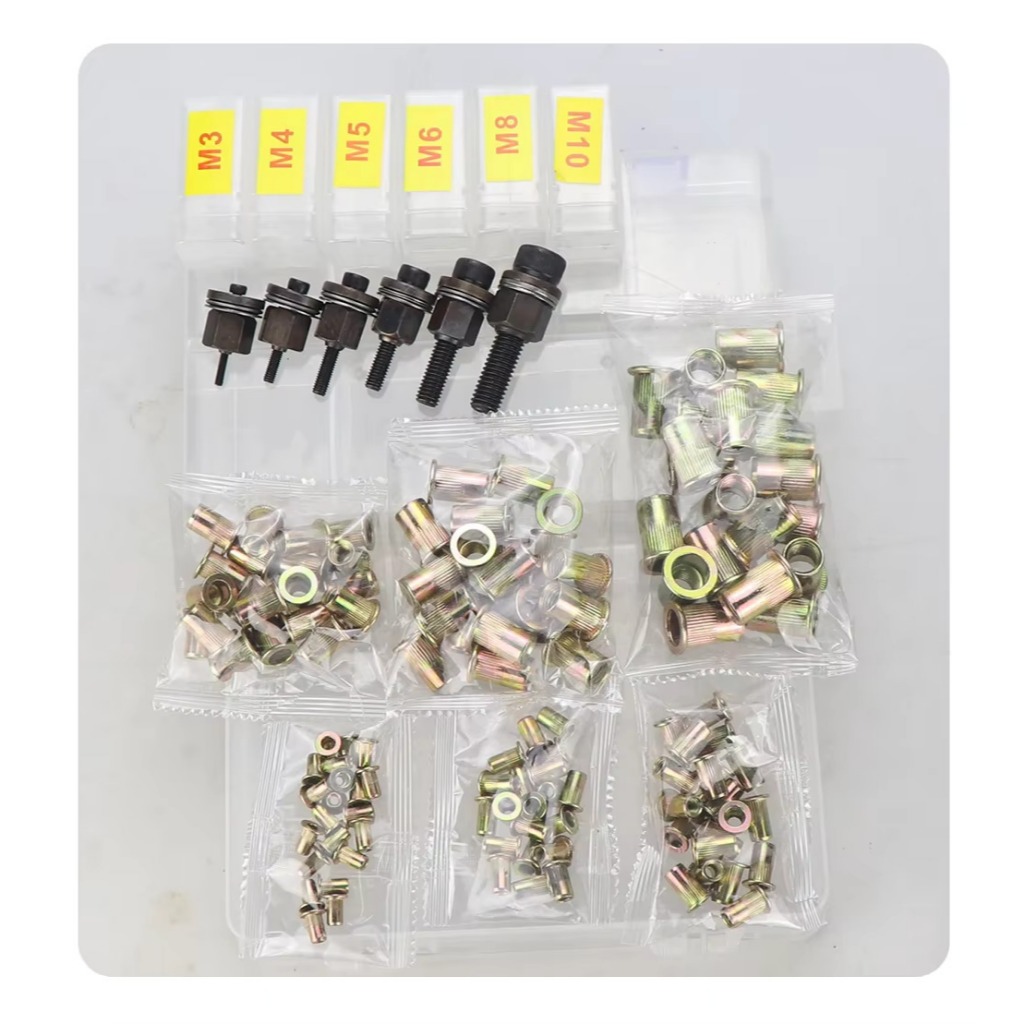 36Pcs Nuts Riveter Tool Mandrel Hand Rivet Nut Gun Head Iron Galvanized Aluminum Alloy Stainlesssteel Nut M3 M4 M5 M6 M8 M10
