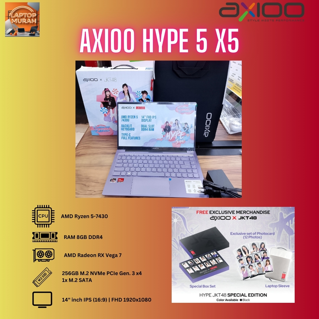 Jual AXIOO HYPE 5 X5 LOLLIPOP AMD RYZEN 5-7430U/256SSD/8GB/WINDOWS 11 ...