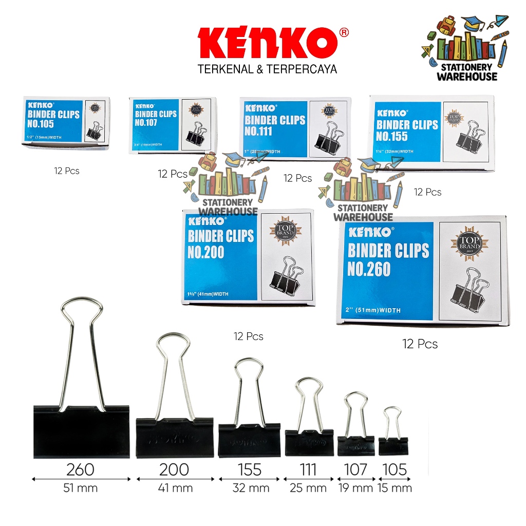 Jual KENKO BINDER CLIP / PENJEPIT KERTAS / KLIP BINDER No.105 No.107 No ...