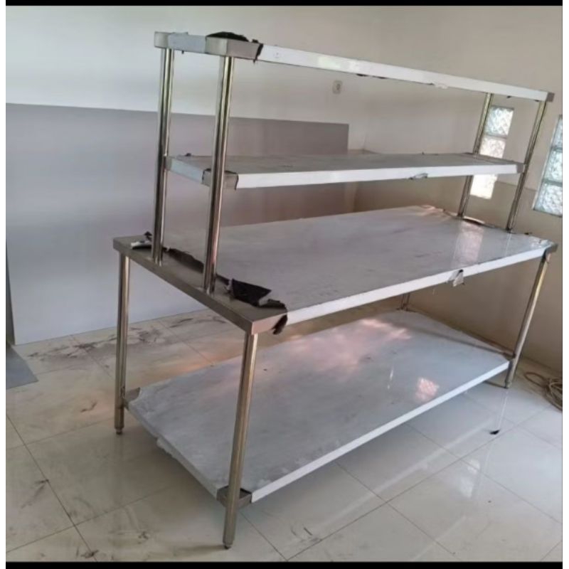 Jual meja stanlis custom 180x70x80 4 layer bahan stanlis tebal ya ...