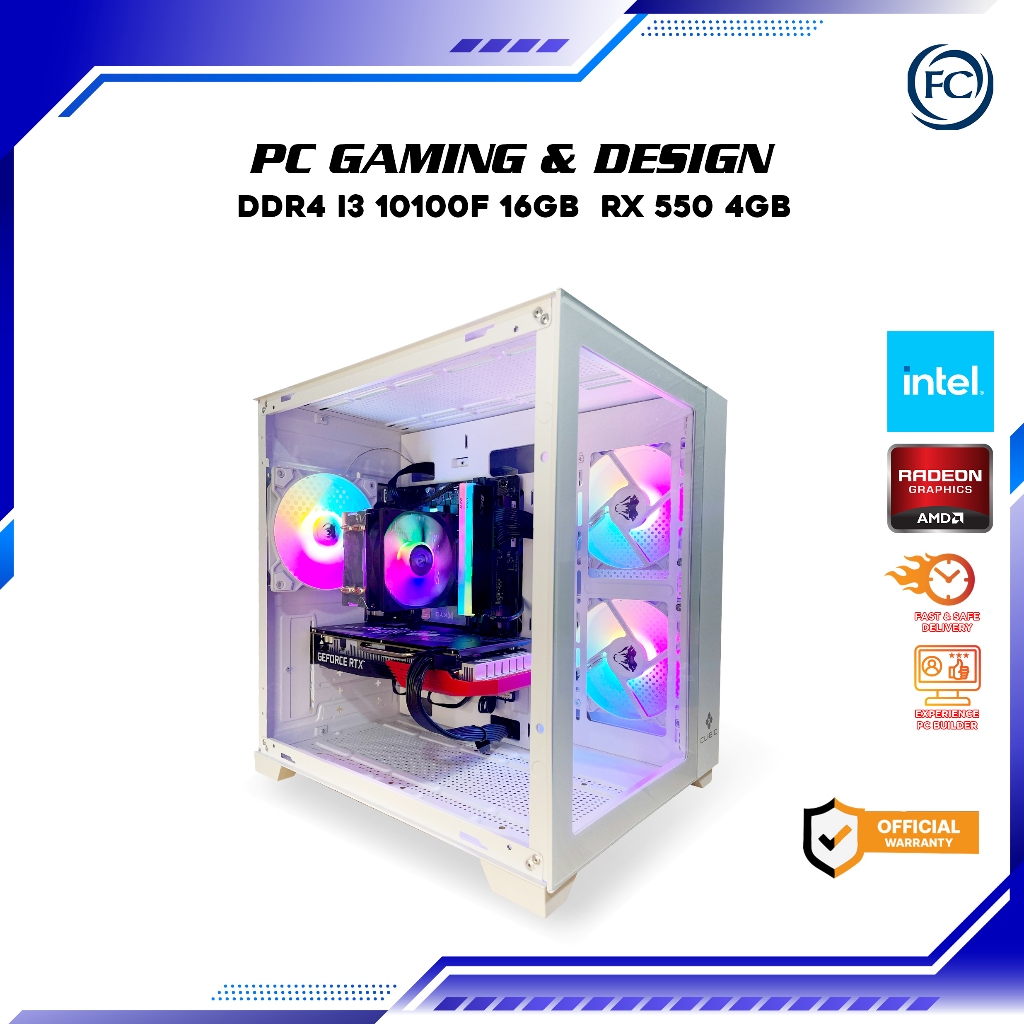 PC GAMING DESIGN FULL SET DDR4 I3-10100F 16GB RX550 4GB MONITOR