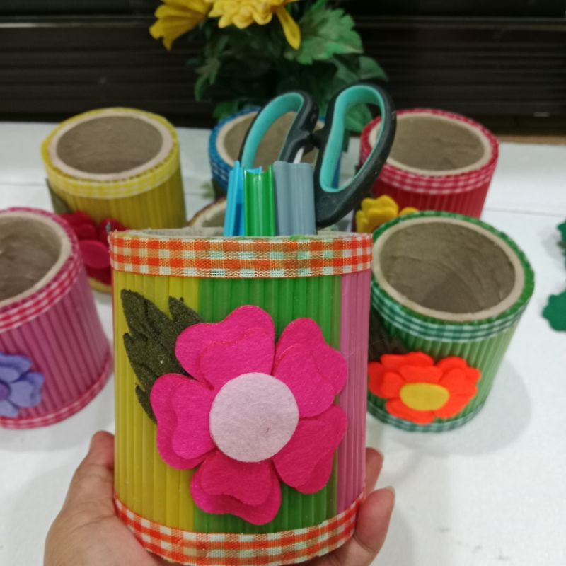 Ready tempat pensil dari sedotan//daur ulang bahan bekas// prakarya sekolah