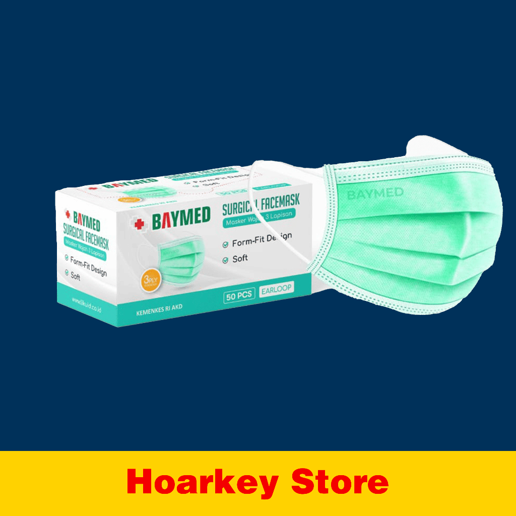 Jual Masker Cantol Baymed Hijau/ Masker Medis Earloop Karet 3ply BAYMED ...