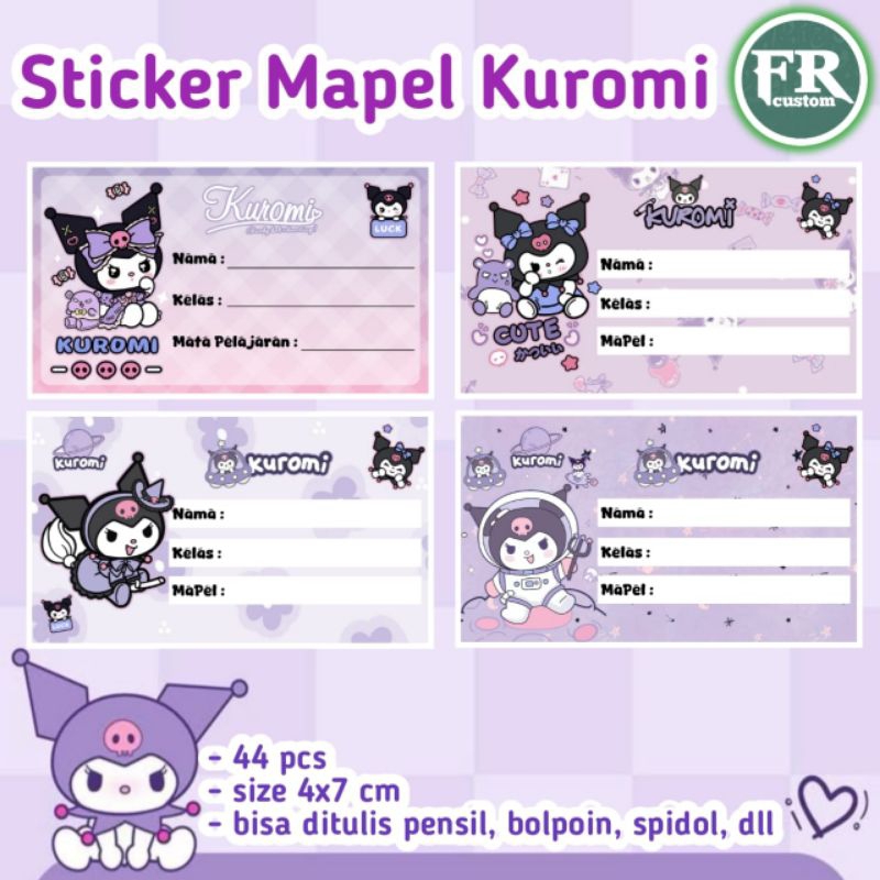 Jual 44 pcs Sticker Mapel Tema Sanrio Kuromi - Stiker Label Nama Buku ...