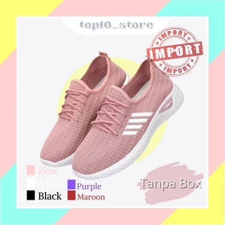 Sneakers Wanita Motif Garis Empat Sepatu Tali Import Spatu Olahraga Running Cewek Terbaru(Tanpa Box)