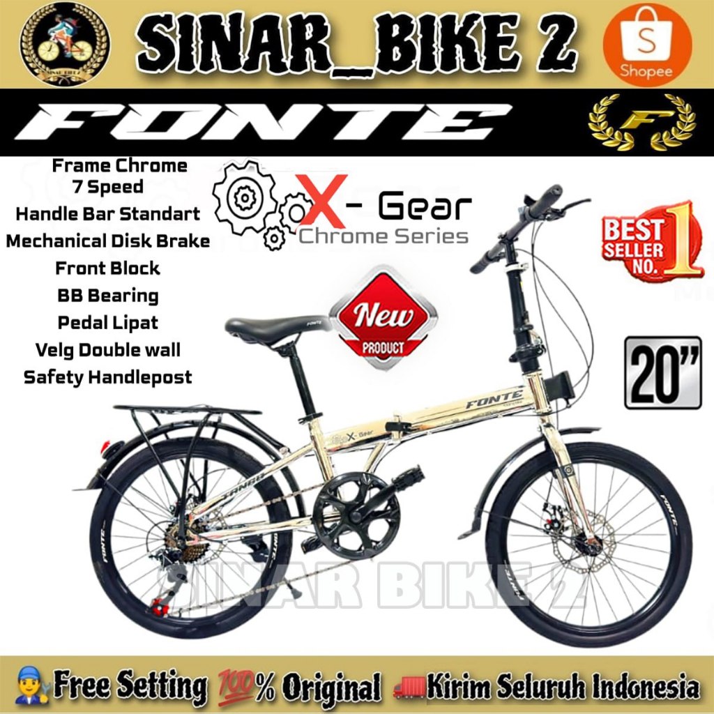 Jual Sepeda Lipat FONTE X-GEAR Ukuran 20 Inch Boncengan 7 Speed ( Frame ...
