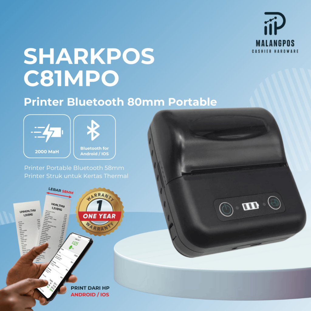 Jual Sharkpos C81MPO Mobile Printer Bluetooth 80mm Portable RPP02N MP ...