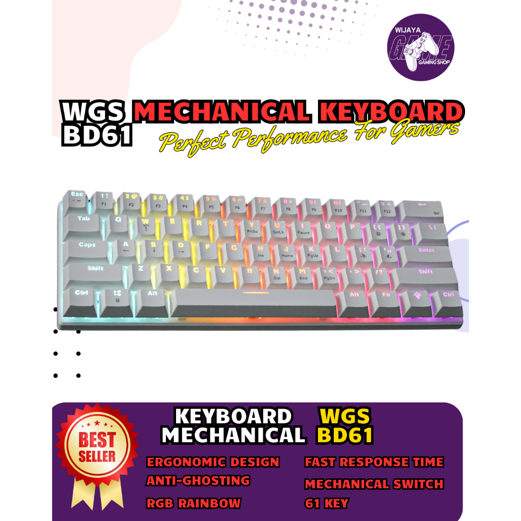 Jual WGS BD61 Mechanical Gaming Keyboard RGB 60% Red Blue Brown Switch ...