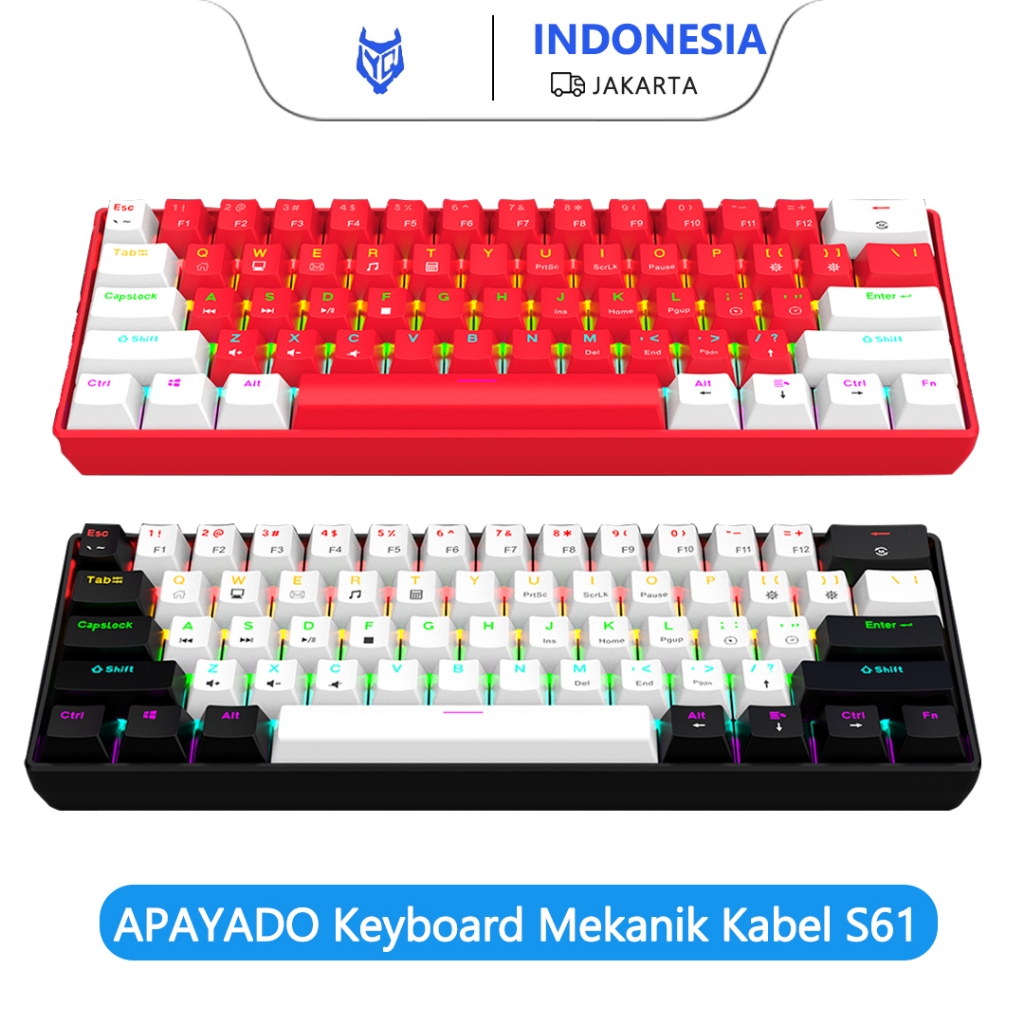 Jual S61 60% Mechanical Gaming Keyboard - Blue Switch, RGB Backlit ...