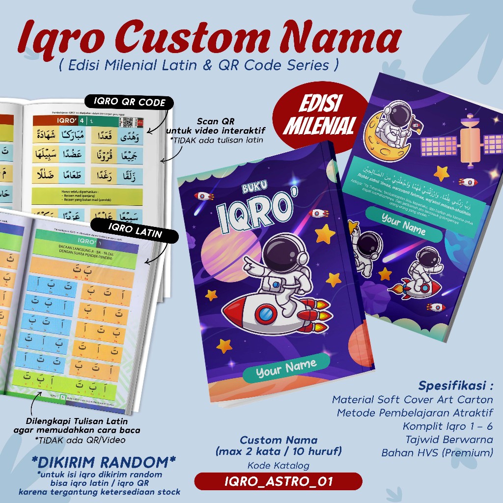 Jual IQRO MILENIAL ANAK CUSTOM DESAIN KARAKTER ASTRONOT / BUKU IQRO ...