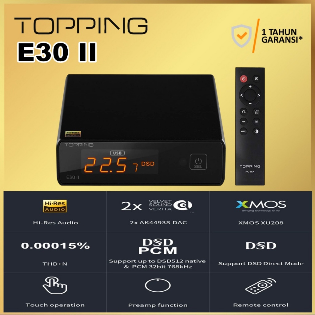 TOPPING E30 II Lite DAC – AK4493S, USB Hi-Res Audio, DSD512, XU208 Preamp Decoder
