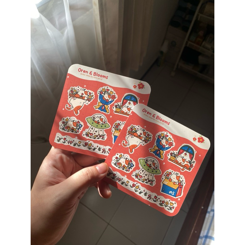 Jual Sticker Sheet Oren n Blooms by Nora – 10x10cm | Cute Cat Floral ...