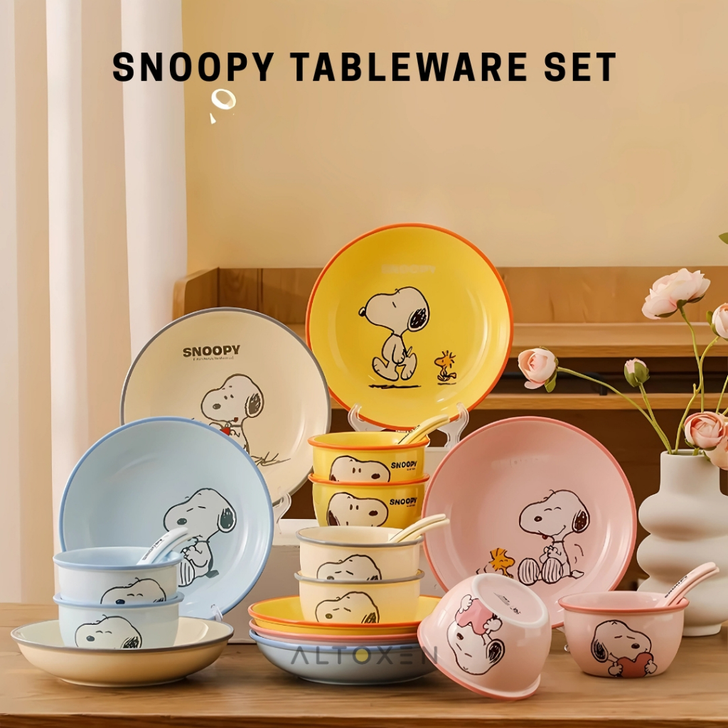 Jual Snoopy Tableware Set Macaron 4-piece set Ceramic Household Cartoon ...