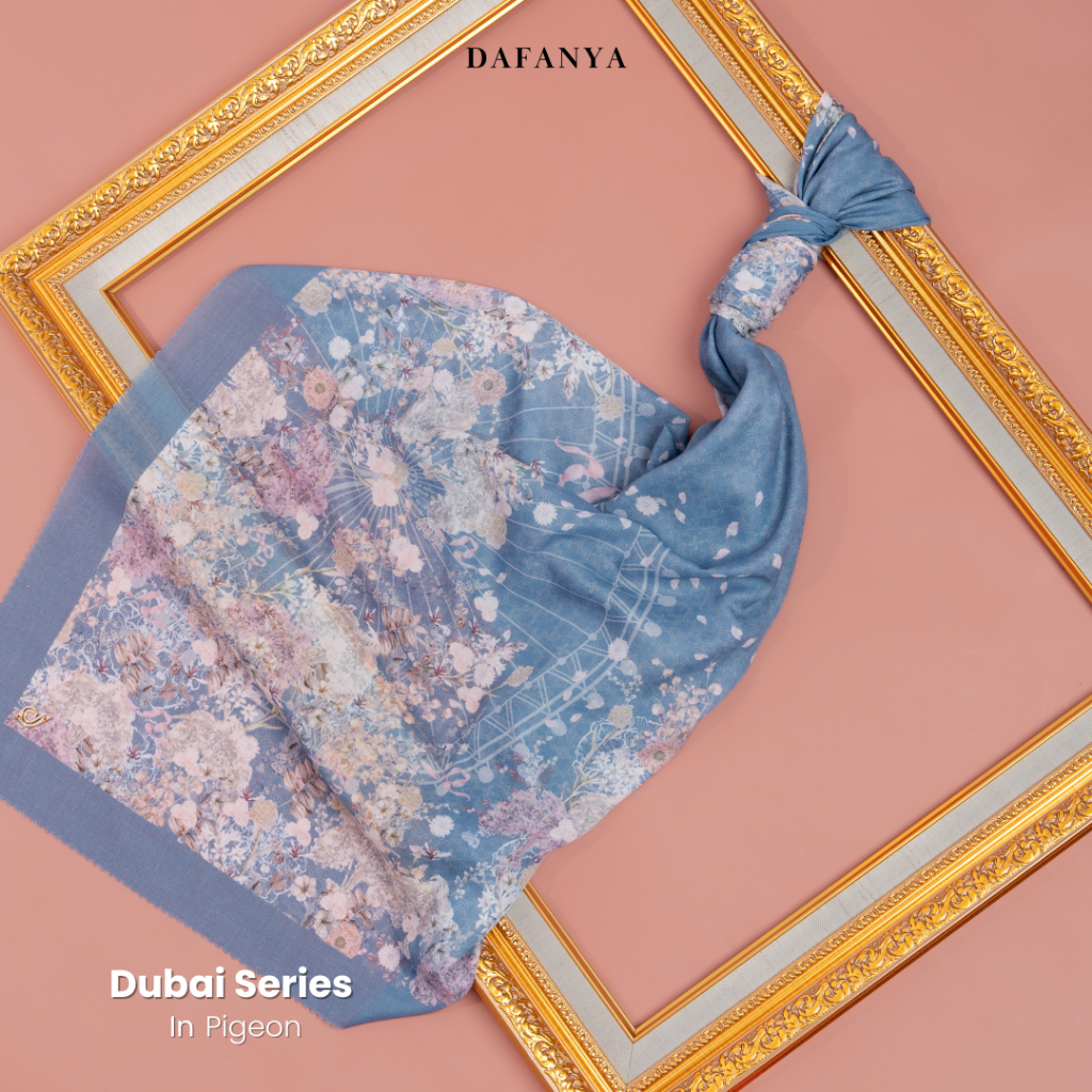 DAFANYA Dubai Series Jilbab Motif Floral Kerudung Segi Empat Hijab Scarf Bahan Voal Laser Cut
