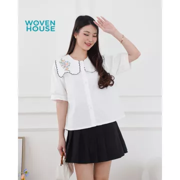 Osienaya Top Blouse Linen Flower Atasan Kemeja Katun Bordir Bunga Lengan Pendek