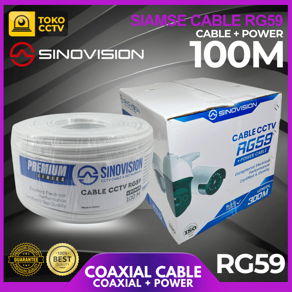 Jual Kabel Coaxial CCTV 100M, 50M RG59+Power SINOVISION | Shopee Indonesia