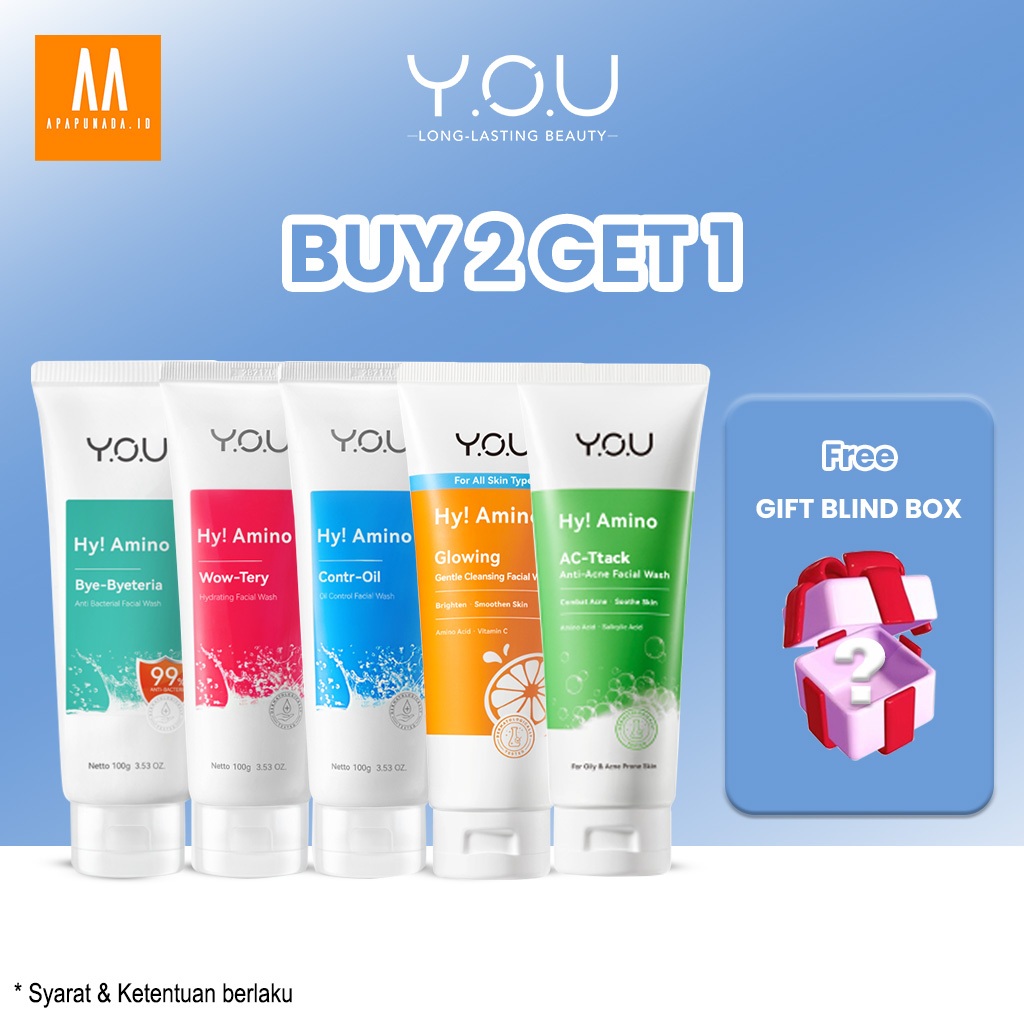 YOU Hy! Amino Facial Wash | Oil Control, Hydrating, Brightening, Anti-Acne, Sabun Cuci Muka | [Hot Selling]100gr BPOM