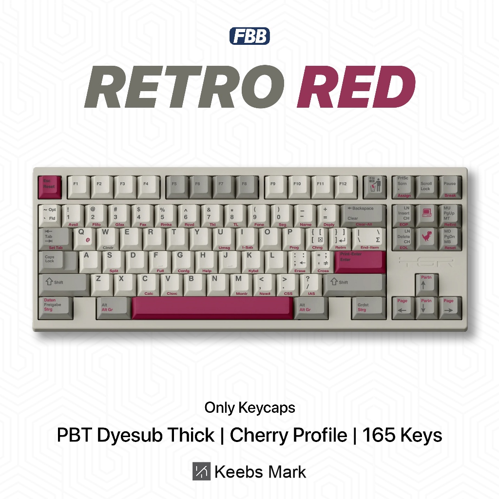 Jual FBB Retro Red Keycaps PBT Dyesub 165 Keys Cherry Profile ...