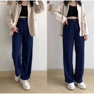 FEFE Celana Highwaist Loose Pants Trousers Celana Wanita Anti Kusut Kulot JUMBO Polyester