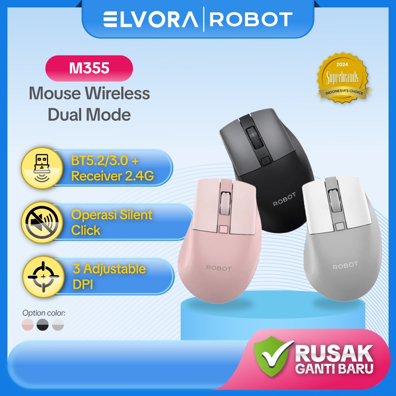 Jual ROBOT M355 – Mouse Wireless Dual Mode Klik Senyap Hemat Daya ...