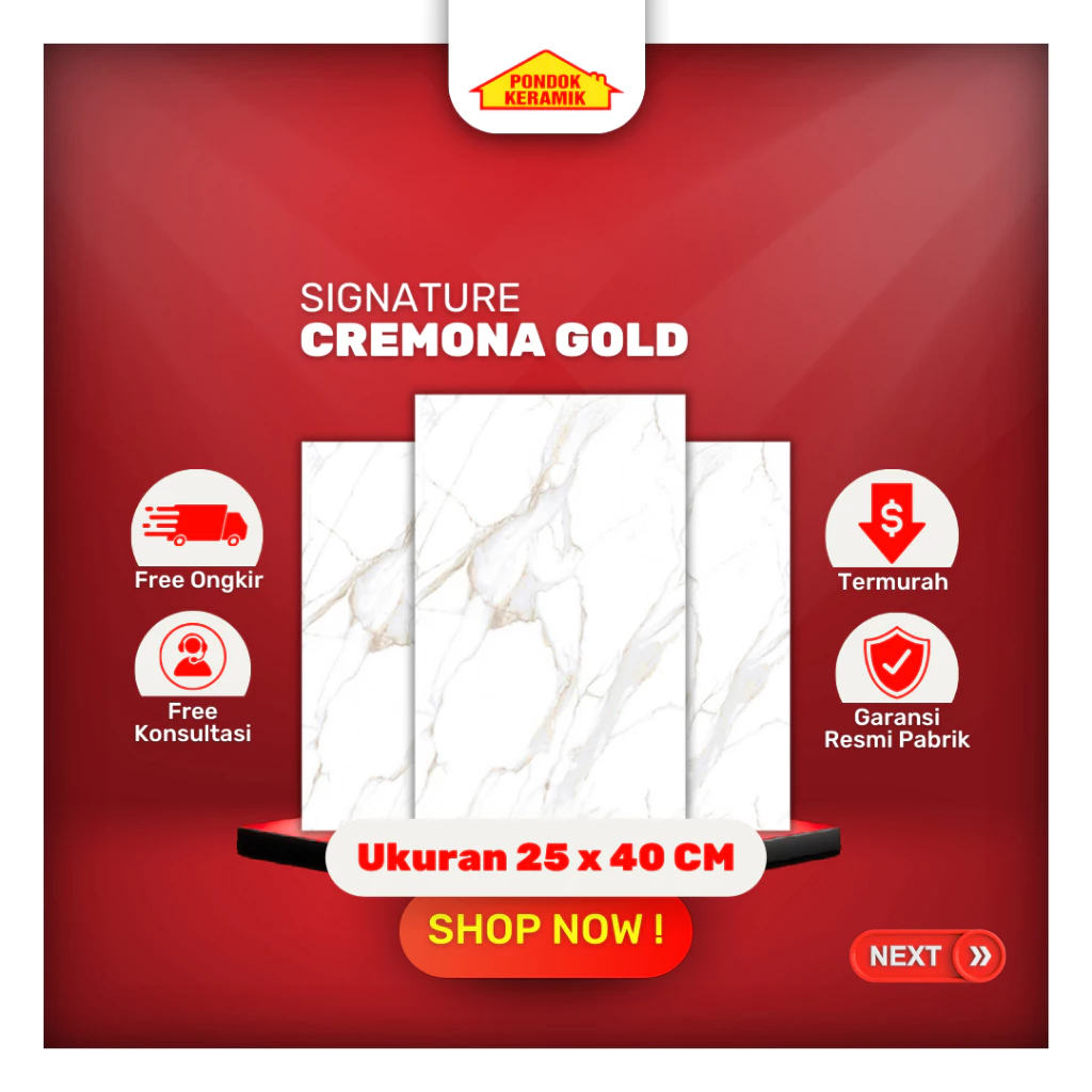 Keramik Dinding Signature 25x40 Cremona Gold Glossy Marble Carara