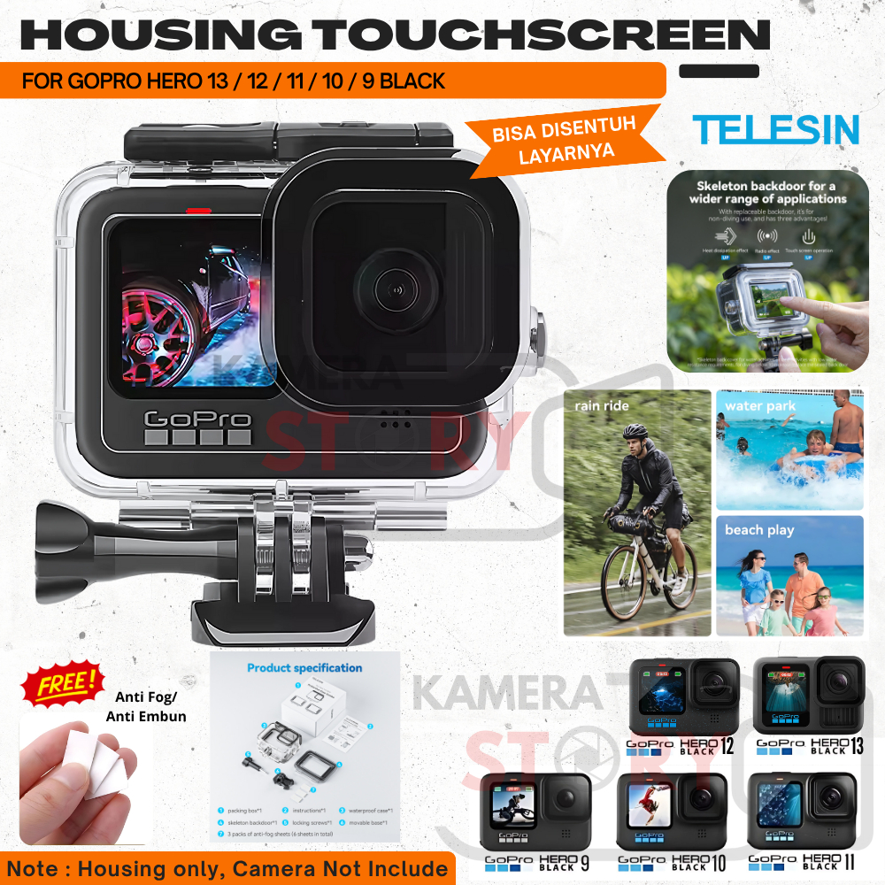 Jual TELESIN Waterproof Case Touchscreen 45M Underwater Housing for ...