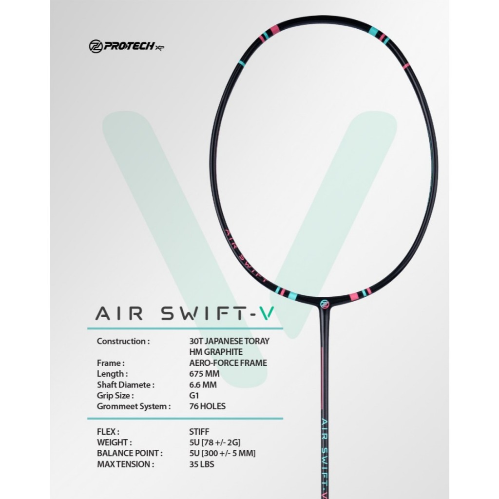 Jual Raket Badminton PROTECH Badminton Racket - AIR SWIFT V (5UG1) (MAX ...