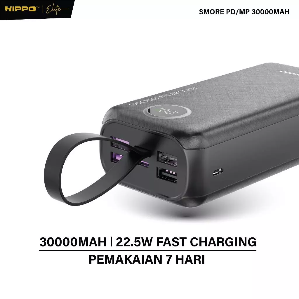 Hippo Powerbank Smore PD 22,5W 30000mAh Quick Fast Charging Power Bank Type C Power Delivery QC 5 Port Output