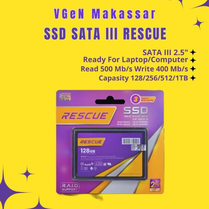 Jual SSD SATA III RESCUE 128GB, 256GB, 512GB, dan 1TB GARANSI 3 TAHUN ...