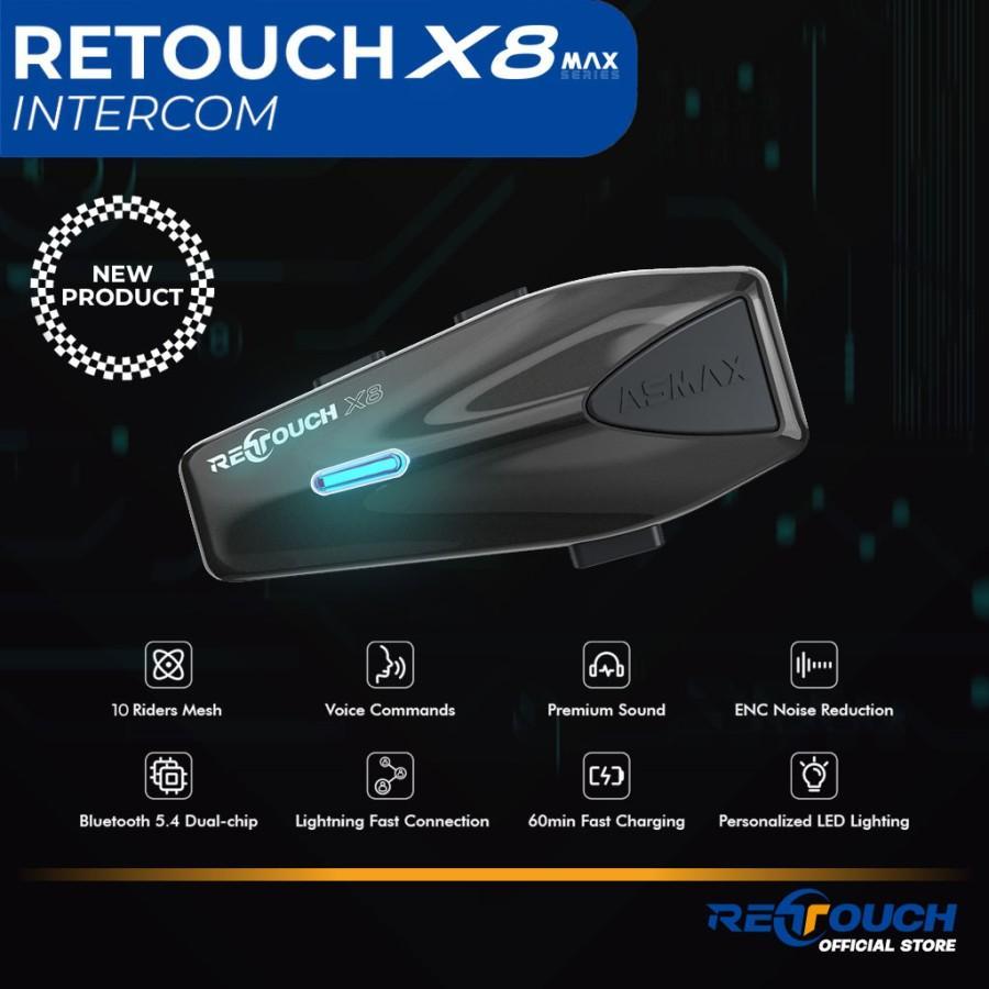 Jual RETOUCH X8 Max Intercom Bluetooth Helmet| AI Voice Control | FM ...