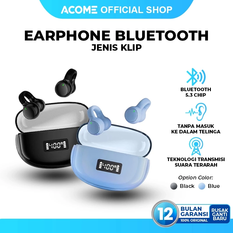 Acome Headset Earphone Bluetooth 5.3 Jenis Klip Desain Tanpa Masuk Telinga OpenSoft AE01- Garansi Resmi 1 Tahun